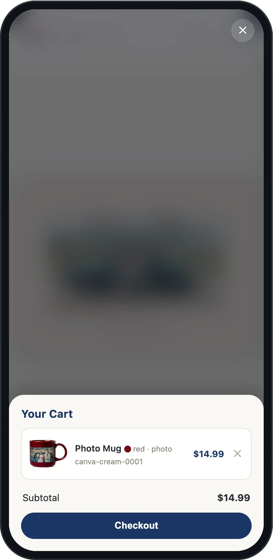 The personalized product in the shopping cart