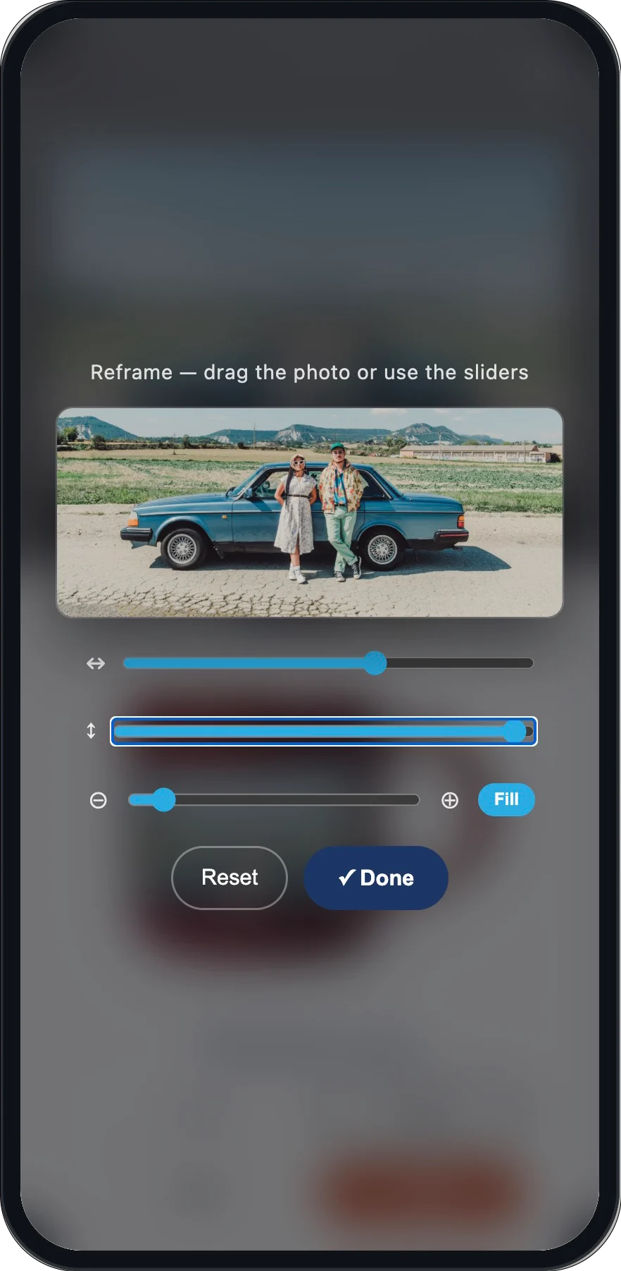 Reframing a photo before it is applied to a product